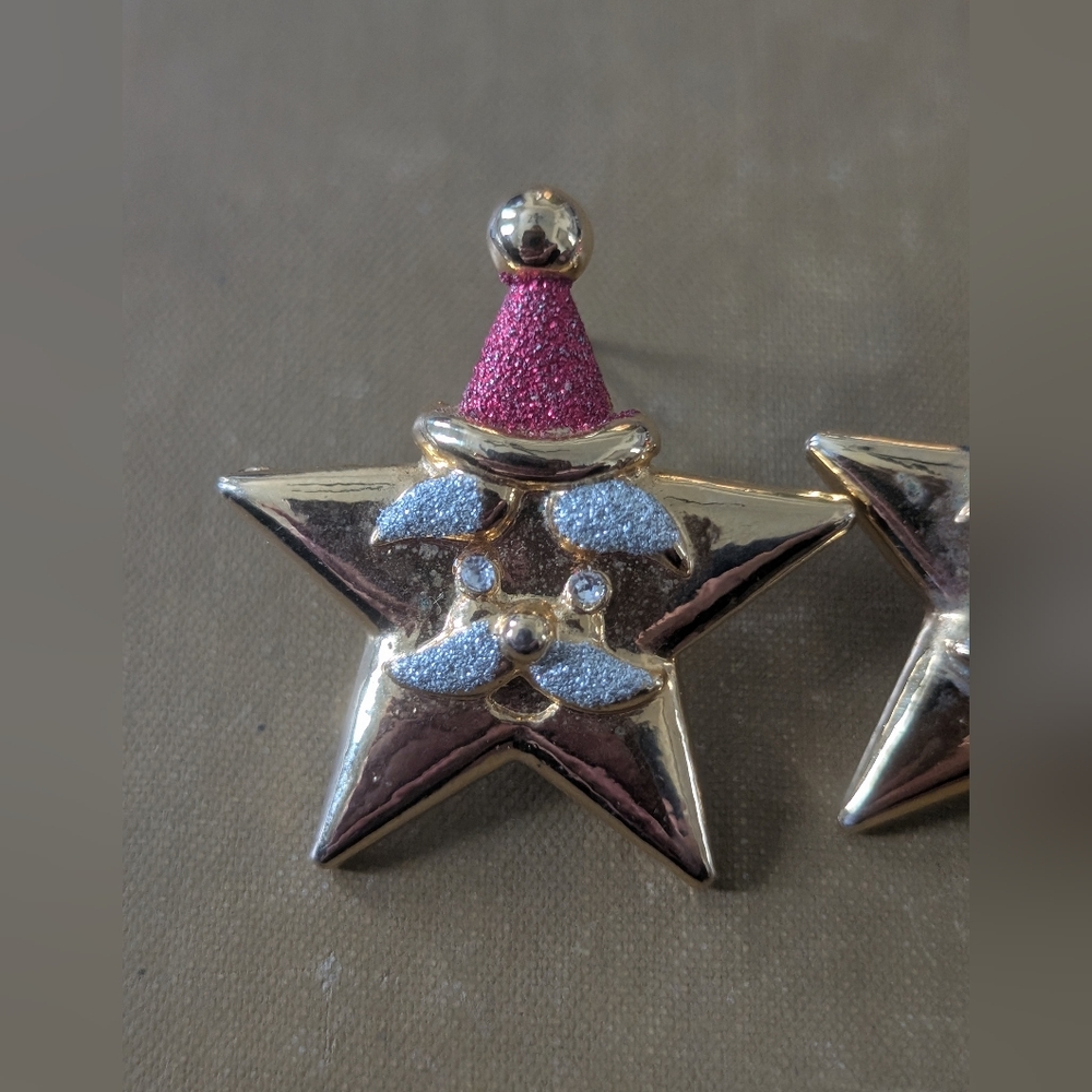 Gold and Red Star Santa Earrings